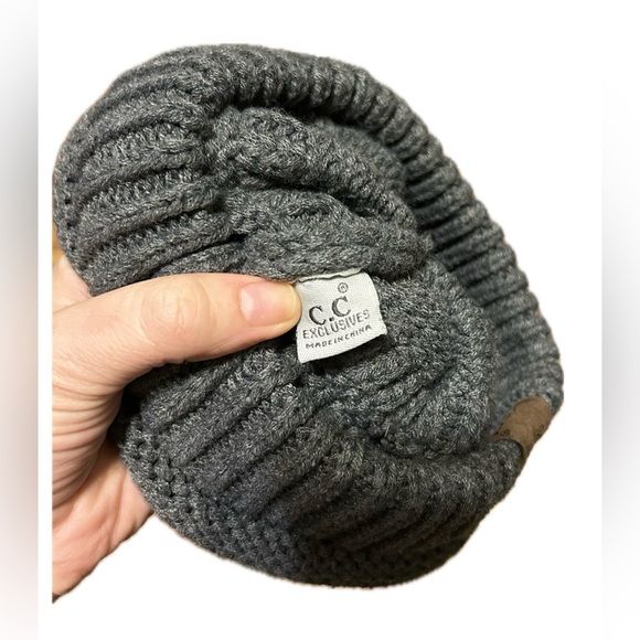 C.C Ribbed Knit Beanie. Gray. - Picture 7 of 9